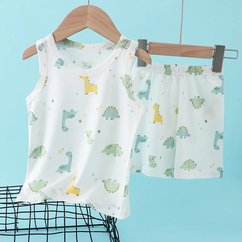 Summer Clothing Baby Boy - Setelan Rompi Katun Bambu Anak-anak Pakaian