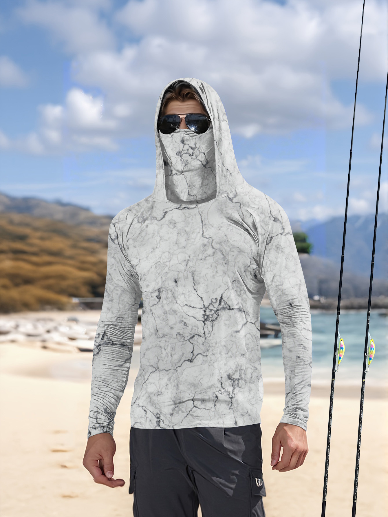 Summer Uv Clothing - Kaos Pancing Pria Berkerudung Lengan Panjang