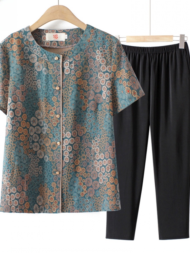 Summer Clothing For Women Over 60 - Setelan Dua Potong Lengan Pendek Gaya