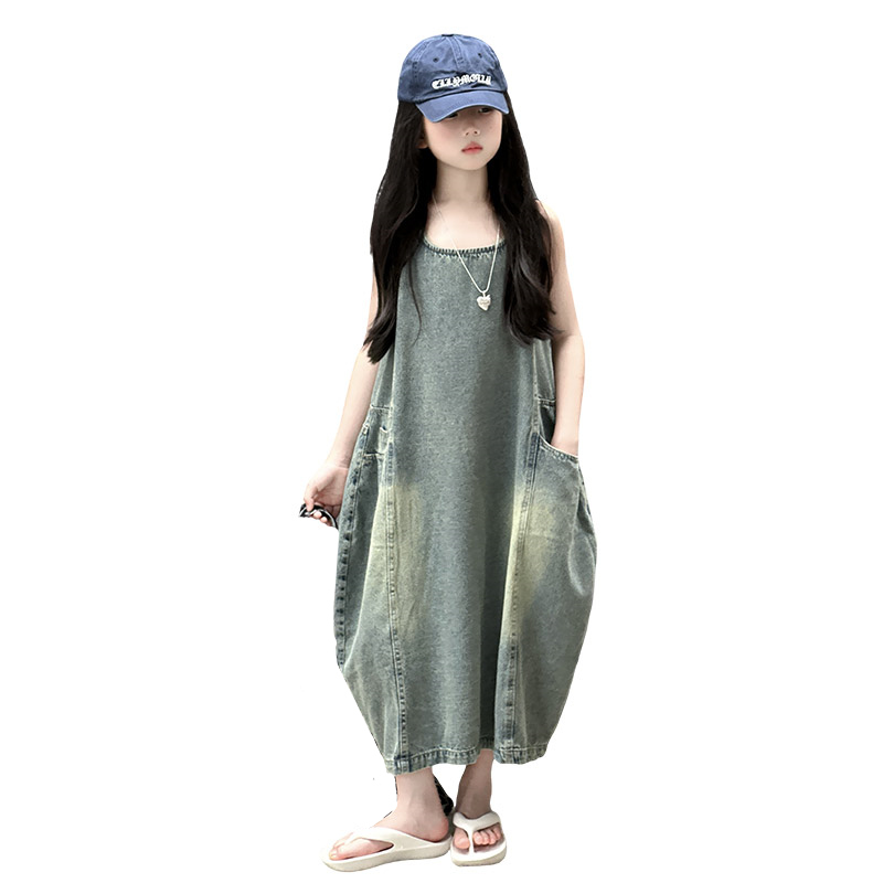 Summer Clothing Girl - Gaun Denim Tanpa Lengan Kualitas Tinggi