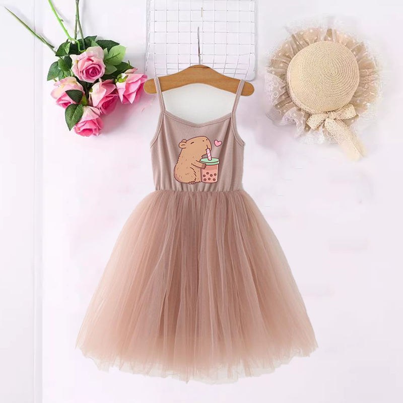 Summer Clothing Gifts - Gaun Anak Perempuan Capybara Gaun Lengan