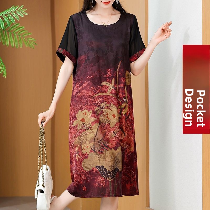 Gaun Cetak Elegan Panjang Seda - Summer Clothing For Women Over 60 ulasan dan harga